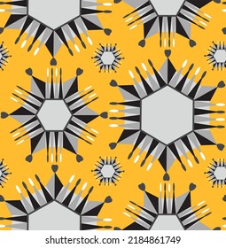 Abstract Hand Drawing Geometric Tile Ethnic Snow Flakes Stars Seamless Vector Pattern Isolated Background