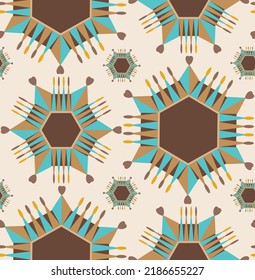 Abstract Hand Drawing Geometric Tile Ethnic Snow Flakes Stars Seamless Vector Pattern Isolated Background