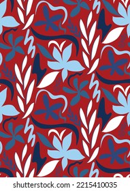 Abstract Hand Drawing Geometric Tile Leaves Flowers and Swirls Seamless Vector Pattern Isolated Background 