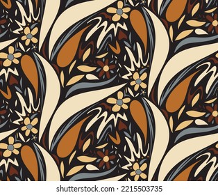 Resumen Dibujo manual de mosaico geométrico deja flores paisleys y desliza patrón vectorial sin soldadura fondo aislado 