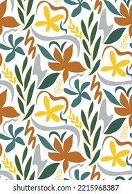 Abstract Hand Drawing Geometric Tile Leaves Flowers and Swirls Seamless Vector Pattern Isolated Background 