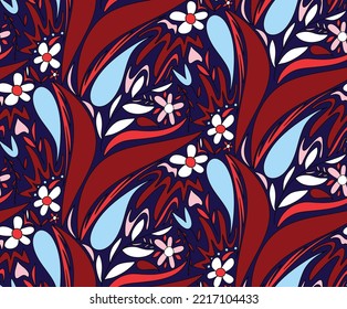 Abstract Hand Drawing Geometric Tile Leaves Paisleys Flowers and Swirls Seamless Vector Pattern Isolated Background 