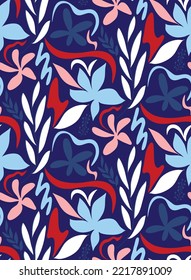 Abstract Hand Drawing Geometric Tile Leaves Flowers and Swirls Seamless Vector Pattern Isolated Background 