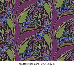 Abstract Hand Drawing Geometric Tile Leaves Paisleys Flowers and Swirls Seamless Vector Pattern Isolated Background 