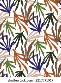 Abstract Hand Drawing Geometric Tropical Leaves Seamless Vector Pattern Isolated Background