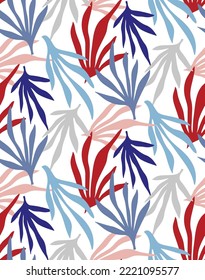 Abstract Hand Drawing Geometric Tropical Leaves Seamless Vector Pattern Isolated Background