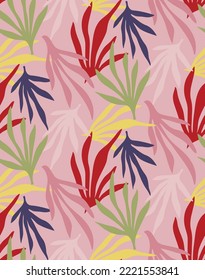 Abstract Hand Drawing Geometric Tropical Leaves Seamless Vector Pattern Isolated Background