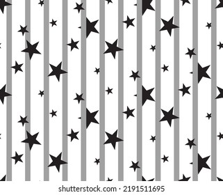 Abstract Hand Drawing Geometric Vertical Stripes and Stars Seamless Vector Pattern Isolated Background