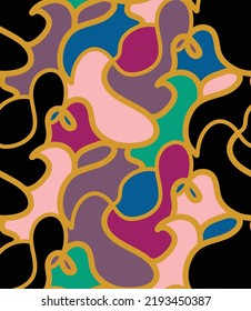 Abstract Hand Drawing Geometric Wavy Curved Camouflage Liquid Swirls Stripes Lines Seamless Vector Pattern Colorful Background
