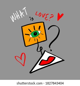 Abstract Hand Drawing Geometric What is Love Concept Placement Print Vector Pattern Isolated Background