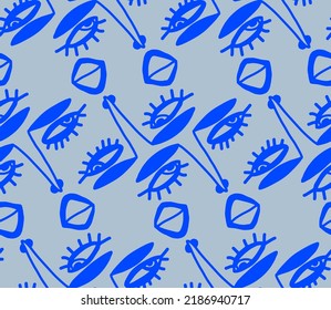 Abstract Hand Drawing Geometric Woman Faces Lips Eyes Seamless Pop Art Vector Pattern Isolated Background 