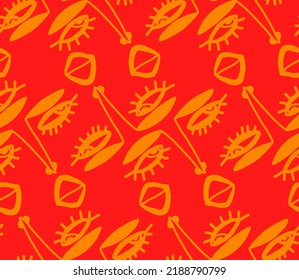 Abstract Hand Drawing Geometric Woman Faces Lips Eyes Seamless Pop Art Vector Pattern Isolated Background 