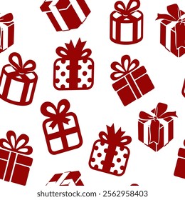 Abstract Hand Drawing Gift Present Boxes Seamless Wrapping Vector Pattern Isolated Background