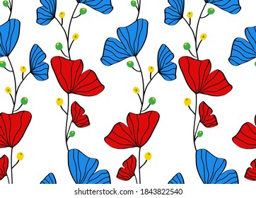 Abstract Hand Drawing Ginkgo Biloba Leaves Repeating Vector Pattern Isolated Background