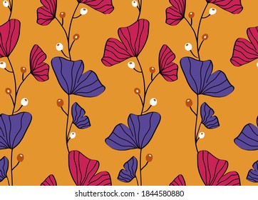 Abstract Hand Drawing Ginkgo Biloba Leaves Repeating Vector Pattern Isolated Background
