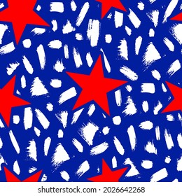 Abstract Hand Drawing Grunge Brush Strokes with Stars Seamless Vector Pattern Isolated Background