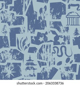 Abstract Hand Drawing Grunge Old Textured Geometric Shapes Symbols Seamless Vector Pattern Isolated Background