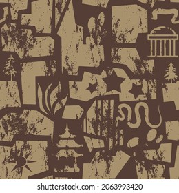 Abstracto Dibujo Mano Grunge Formas Geométricas Texturadas Antiguas Símbolos Vector sin Marea Patrón De Fondo Aislado