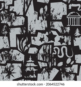 Abstracto Dibujo Mano Grunge Formas Geométricas Texturadas Antiguas Símbolos Vector sin Marea Patrón De Fondo Aislado
