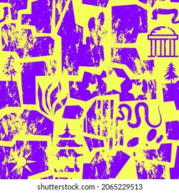 Abstract Hand Drawing Grunge Old Textured Geometric Shapes Symbols Seamless Vector Pattern Isolated Background