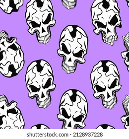 Abstract Hand Drawing Grunge Skulls Seamless Vector Pattern Isolated Background