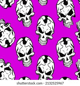 Abstract Hand Drawing Grunge Skulls Seamless Vector Pattern Isolated Background