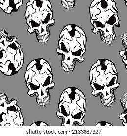 Abstract Hand Drawing Grunge Skulls Seamless Vector Pattern Isolated Background