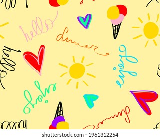 Abstrakte Handzeichnung Hallo Sommerkonzept bunte Wiederholung Vektormuster einzeln auf Hintergrund