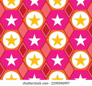 Resumen Dibujo a mano Hexagón Formas de Diamantes con Estrellas Patrón Vector sin Marea Fondo aislado