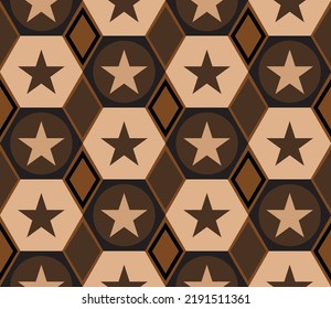 Abstract Hand Drawing Hexagon Diamond Shapes with Stars Seamless Vector Pattern Isolated Background