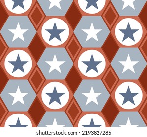 Abstract Hand Drawing Hexagon Diamond Shapes with Stars Seamless Vector Pattern Isolated Background