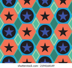 Resumen Dibujo a mano Hexagón Formas de Diamantes con Estrellas Patrón Vector sin Marea Fondo aislado