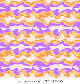 Abstract Hand Drawing Horizontal Camouflage Liquid Wavy Stripes Brush Strokes Seamless Pattern Isolated Background