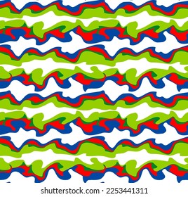 Abstract Hand Drawing Horizontal Camouflage Liquid Wavy Stripes Brush Strokes Seamless Pattern Isolated Background