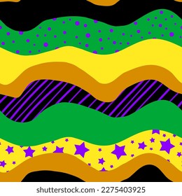 Abstract Hand Drawing Horizontal Geometric Wavy Lines Stripes Dots and Stars Seamless Vector Pattern Isolated Background