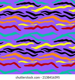 Dibujo manual abstracto horizontal ondulante Tigre cebra animal Tiras de piel de vectores sin soldadura Patrón aislado fondo