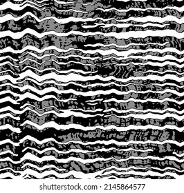 Dibujo manual abstracto de bandas onduladas horizontales patrón vectorial sin costura con fondo de piel de animal geométrico aislado texturado
