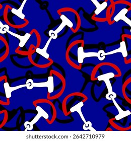 Abstract Hand Drawing Horse Bit Chains Seamless Vintage Vector Pattern Isolated Background