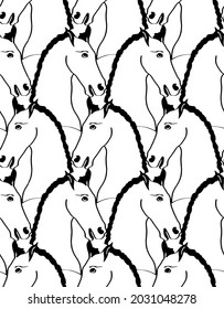 Abstract Hand Drawing Horse Head Silhouettes Seamless Vector Pattern Isolated Background