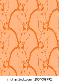Abstract Hand Drawing Horse Head Silhouettes Seamless Vector Pattern Isolated Background