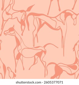 Abstract Hand Drawing Horse Silhouettes Seamless Vector Pattern Isolated Background