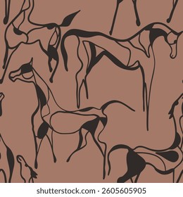 Abstract Hand Drawing Horse Silhouettes Seamless Vector Pattern Isolated Background