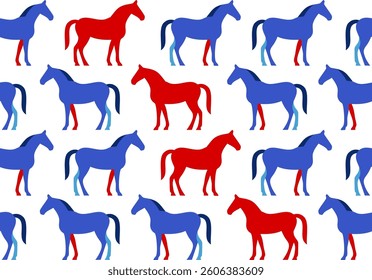 Abstract Hand Drawing Horse Silhouettes Seamless Vector Pattern Isolated Background