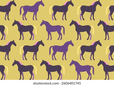 Abstract Hand Drawing Horse Silhouettes Seamless Vector Pattern Isolated Background