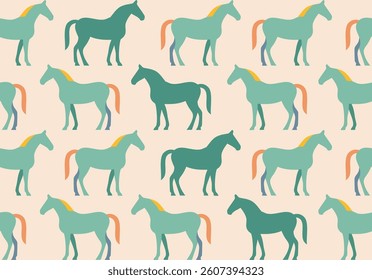 Abstract Hand Drawing Horse Silhouettes Seamless Vector Pattern Isolated Background