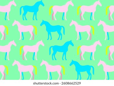 Abstract Hand Drawing Horse Silhouettes Seamless Vector Pattern Isolated Background