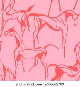 Abstract Hand Drawing Horse Silhouettes Seamless Vector Pattern Isolated Background