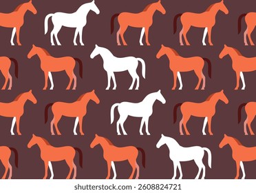 Abstract Hand Drawing Horse Silhouettes Seamless Vector Pattern Isolated Background