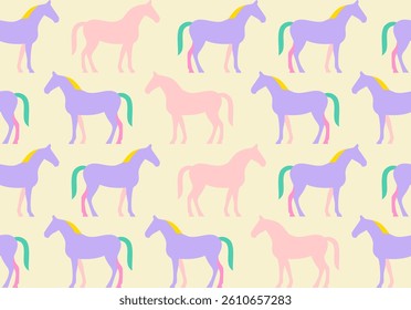 Abstract Hand Drawing Horse Silhouettes Seamless Vector Pattern Isolated Background