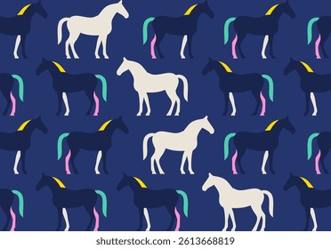Abstract Hand Drawing Horse Silhouettes Seamless Vector Pattern Isolated Background